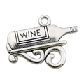Ciondolo bottiglia di vino vintage in argento con incisione WINE per gioielli fai da te - Stile Bottiglia Vino Argento Antico (10559)