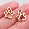 Rose gold hollow dog paw pendant set for DIY jewelry with small hanging loops - Dog Paw Charm (18336)