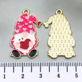 DIY Kerstkabouter emaille hangers met hartvorm en gouden metalen afwerking - Rozerode Hart Kabouter (21716) / 30x16mm