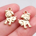 Golden puppy shaped metal charms for DIY jewelry making and keychain accessories - Smiling Dog Charm (20521)
