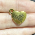 Golden heart-shaped charm with Mom engraving for Mother's Day DIY jewelry making - Antique Gold Mom Heart Mother's Day Charm (23244)