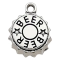 Ciondolo a tappo di bottiglia in argento con incisione BEER e anello di fissaggio - Stile Tappo Birra Argento Antico (12141)