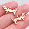 Polished golden dachshund puppy pendant charm for DIY jewelry and keychain accessories - Dachshund Charm (20524)