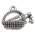 Ciondolo cesto di vino in lega d'argento vintage con scritta WINE per gioielli DIY - Stile Cesto Vino Argento Antico (12142)