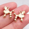 Golden poodle pendant for DIY jewelry making with polished metal finish and hanging ring - Fluffy Dog Charm (20525)