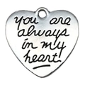 Silberner Herzanhänger mit schwarzer Gravur You are always in my heart auf weißem Grund - Herz Buchstabe You Are Always (5728)