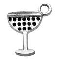 Dettaglio del ciondolo a bicchiere di vino in lega argento con pois neri e gancio integrato - Stile Mini Calice Vino Argento Antico (20202)