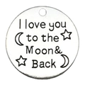 Silberner runder Legierungsanhänger mit Moon & Back Gravur für DIY-Halsketten - I Love You Buchstabenplatte (8322)