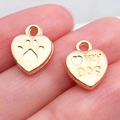 Golden heart-shaped dog paw and My Dog lettered charms for DIY jewelry making - Heart My Dog Charm (20530)