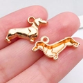 Golden dachshund pendant DIY accessory with polished finish for necklace and earring - Short-Legged Dog Charm (20531)
