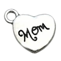 Herzanhänger in Silber mit Mom-Gravur für DIY-Schmuck zum Muttertag - Herz Mom Muttertag Charm (15729)