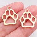 Golden hollow pet paw print charms for DIY jewelry making and craft projects - Dog Paw Charm (20626)