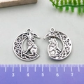 Antique silver wolf howling at the moon pendant charm for DIY jewelry making - Wolf and Moon Pendant (16933)