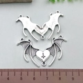Gothic silver bat wing pendant with heart and inverted cross for DIY jewelry making - Triple Hole Cross Bat Wing (18640)