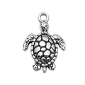 Antique silver sea turtle charm with realistic embossed shell detail for DIY jewelry - Turtle