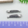 Set of two vintage silver fishbone charms for DIY jewelry making and handmade crafts - Antique Fish Bone Pendant (21411)