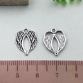 Vintage silver heart wing pendant for DIY jewelry making with retro wing textures - Small Heart Wing (21422)