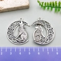 Antique silver wolf and moon pendant charms, 3cm diameter for DIY jewelry making - Howling Wolf and Moon Pendant (21412)
