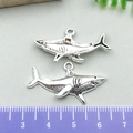 DIY antique silver shark charm pendants for jewelry making with realistic fin details - Great White Shark Pendant (21425)
