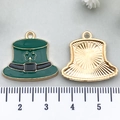 Pendentif chapeau de la St-Patrick en émail vert avec trèfle doré pour bijoux DIY - Chapeau Trèfle Or KC (18451)