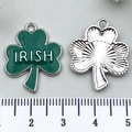 Pendentifs trèfle irlandais en émail vert avec un revers argenté texturé pour bijoux - Trèfle Porte-bonheur K Blanc IRISH (18454)