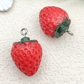 Set of two colorful 3D resin strawberry pendants with silver metal rings for DIY jewelry - 1pc Resin 3D Strawberry 16x26mm