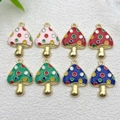 Set of 8 colorful mushroom alloy pendants with gold trim for DIY jewelry making - Mixed Color Set