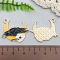 Halloween enamel raven and skull on yellow moon pendants for DIY jewelry charms - Black Enamel Moon Raven Pattern (21744)