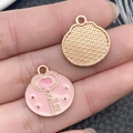 Pink enamel heart-key charms in rose gold alloy finish for DIY jewelry crafting - 1 Piece Key Style (21115)