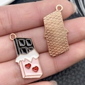 Chocolate bar style pink alloy charm with red hearts for DIY bracelet jewelry making - 1 Piece Chocolate Style (21117)