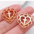 Vintage gold heart cross alloy pendant for DIY bracelets and jewelry making - 1pc Hollow Heart Cross 21x20mm (20329)