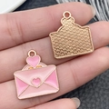 Pink heart envelope charms for DIY jewelry making in rose gold finish metal - 1 Piece Envelope Style (21120)