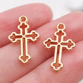 Two KC gold hollow cross pendants with wavy edges for DIY jewelry making accessories - 1pc Hollow Cross 19x12mm (20330)