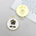Set di ciondoli per gioielli fai-da-te con rose in smalto bianco e metallo dorato per collane - Rosa Nera Placcata (18x20mm) (15902)