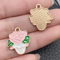 Pink rose cup enamel charm pendant with rose gold plating for DIY jewelry making - 1 Piece Rose Cake Style (21122)