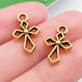 Hollow geometric cross pendant in bright gold finish for jewelry making and DIY crafts - Hollow Rhombus Cross Style (20367)