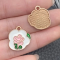 Pink rose enamel metal charm with rose gold back for DIY necklace jewelry making - 1 Piece Rose Flower Plate Style (21123)