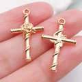 Handheld vintage gold cross pendants with embossed rose and vine details for DIY jewelry - 1pc Rose Wrapped Cross 26x15mm (20332)