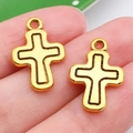 Pair of golden alloy cross charms with black contour details for DIY jewelry making - Cross Style (20368)