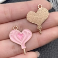 Pink enamel heart lollipop charms in rose gold finish for DIY jewelry making - 1 Piece Lollipop Style (21124)