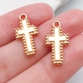 Detailed pair of vintage KC gold cross charms with beaded edges for DIY jewelry making - 1pc Cross 20x10mm (20333)