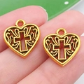 Golden alloy heart cross charms for DIY jewelry making and handmade accessories - Patterned Hollow Cross Style (20370)
