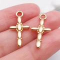 Pair of vintage gold cross pendants with bead design for DIY jewelry making - 1pc Splicing Cross 23x12mm (20335)