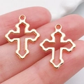 Pair of vintage hollow gold cross charms for DIY jewelry making and bracelet beads - 1pc Hollow Cross 21x15mm (20336)