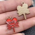 Pink heart-shaped lollipop charm with LOVE lettering and gold metallic back - 1 Piece LOVE Butterfly Heart Lollipop Style (21467)