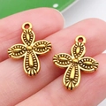 Pair of vintage gold cross charms with relief texture for DIY jewelry making - Cross Style (20372)