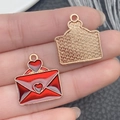 Pink heart envelope charms in red enamel for DIY Valentine jewelry making - 1 Piece Heart Envelope Style (21469)