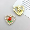 Ciondoli a cuore in oro con design a rosa e perle per la creazione di gioielli fai da te - Rosa Rossa Cuore di Perla Placcata (18x17mm) (15961)