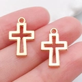 Golden hollow cross alloy pendant charm for DIY jewelry bracelets and necklaces - 1pc Hollow Cross 17x11mm (20338)