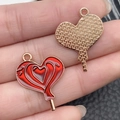 Pink heart lollipop charms with golden metal edges for DIY bracelets and necklaces - 1 Piece Heart Lollipop Style (21471)
